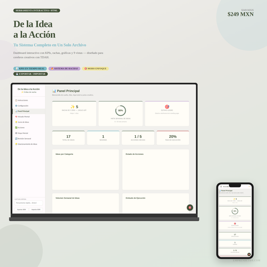 De la Idea a la Acción — Panel Interactivo de Productividad para Mentes Creativas