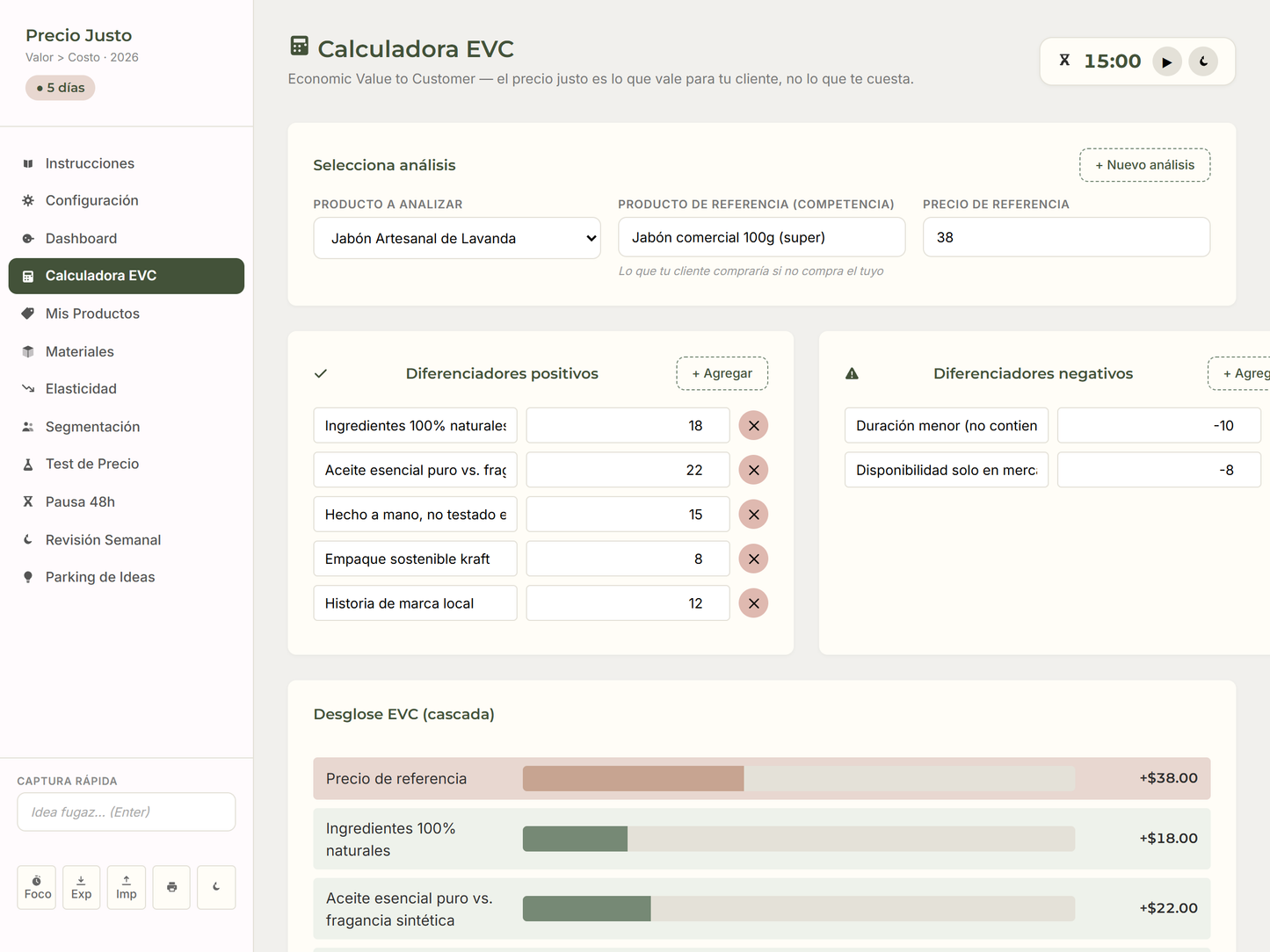 Calculadora de Precio Basado en Valor | Herramienta EVC | No es Cost-Plus | HTML Descargable Sin Suscripción | Español TDAH-Friendly