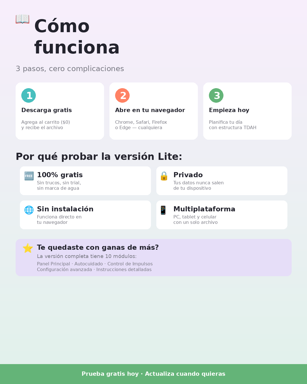Organizador TDAH Lite 2026 — Planificador Digital Gratuito
