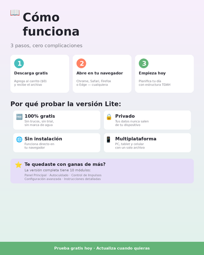 Organizador TDAH Lite 2026 — Planificador Digital Gratuito