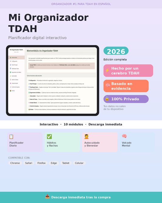 Organizador TDAH 2026 — Planificador Digital Interactivo (Español)