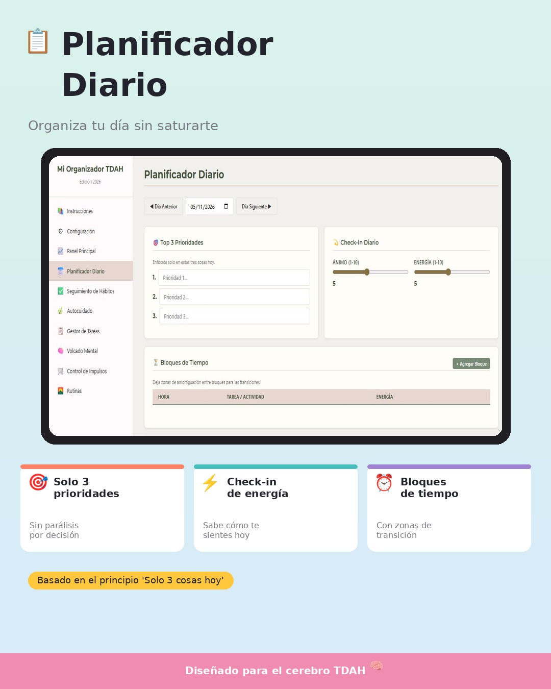 Organizador TDAH 2026 — Planificador Digital Interactivo (Español)